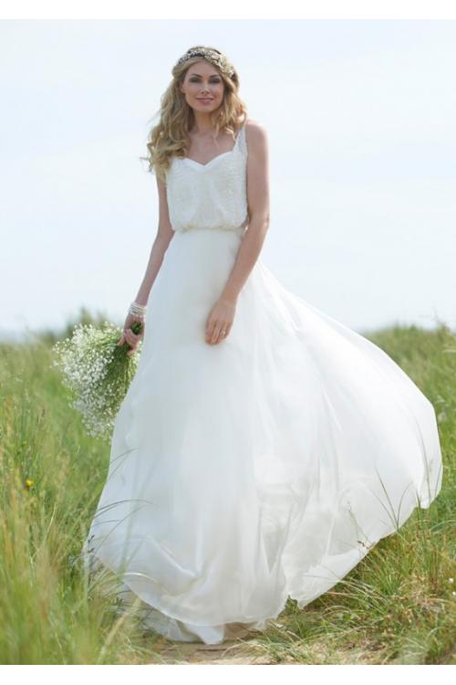 Simple A-line Shoudler Strap Long Chiffon Wedding Dress 