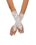Long Ivory Fingerless Daimond Embroider Tulle Wedding Gloves 8BL