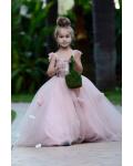 Romantic Sequin Bodice Hand Made Flowers Ball Gown Pink Tulle Flower Girl Dress 