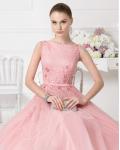 Sequin Pattern Embroidered A-line Knee Length Pink Tulle Couture Bridesmaid Dress 