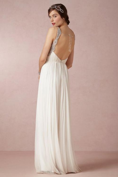  A-line Shoulder Straps Sleeveless Beading Ruching Floor-length Long Chiffon Wedding Dresses with Open Back