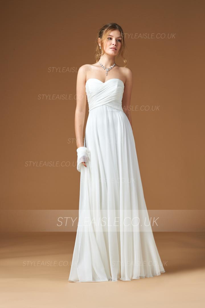 Simple Strapless Sweetheart Pleatded Beach Chiffon Wedding Dress 