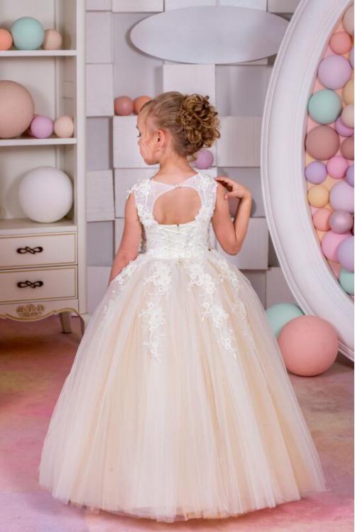  Ball Gown Jewel Sleeveless Lace Floor-length Champagne Colored Flower Girl Dresses