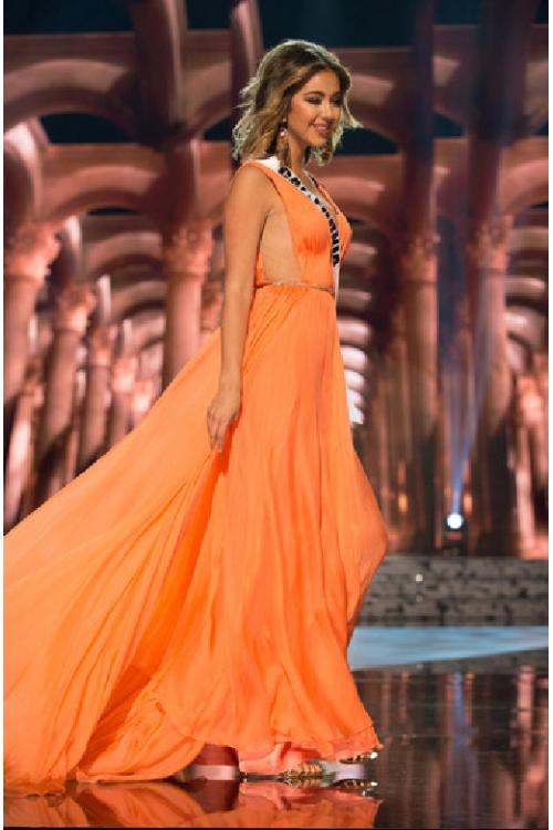 Orange Split Front V Neck Long Orange Chiffon Celebrity Prom Dress 