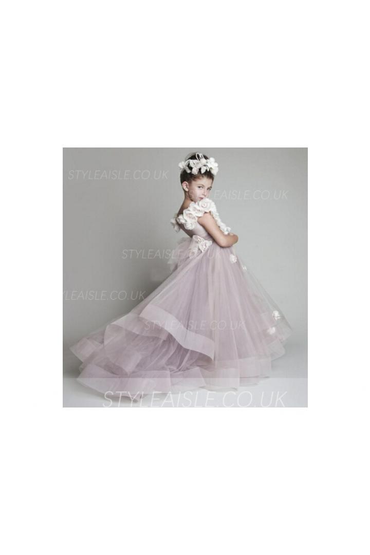 Awesome Flowers Adorned A-line Tulle Flower Girl Dress 