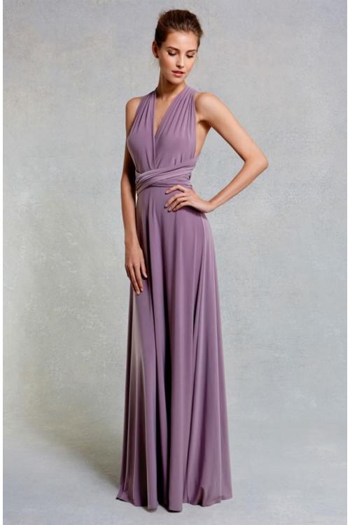 Haler V Neck Convetible Column Purple Long Bridesmaid Dress 