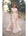 Floral Lace Trimmed Long A-line Tulle Full Back Wedding Dress with Exquisite Lace 