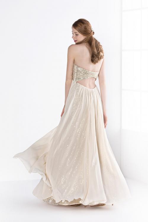 Beading Strapless A-line Long Chiffon Prom Dress 