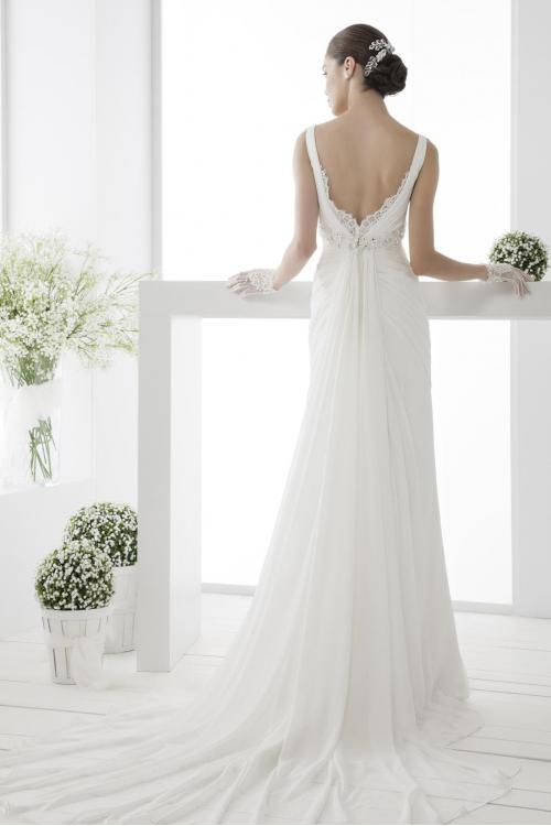Simple Sheath/Column Straps V-neck Beading&Crystal Lace Ruching Sweep/Brush Train Chiffon Wedding Dresses 
