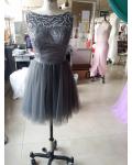 Grey Sequin Beading Short Tulle Prom Dress 