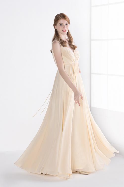  A-line V-neck Sleeveless Pleated Long Chiffon Bridesmaid Dress