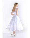 Sleeveless Illusion Neck A-line Tea Length White Organza Wedding Dress with Feather