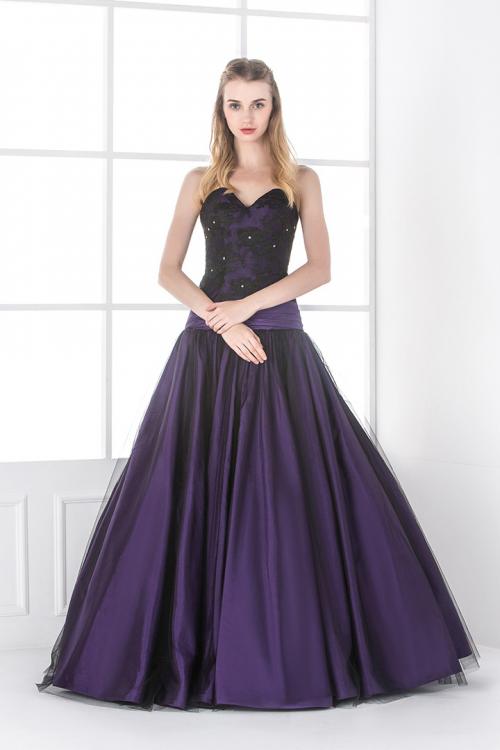  Vintage Inpsired Ball Gown Strapless Lace Long Eggplant Prom Dress