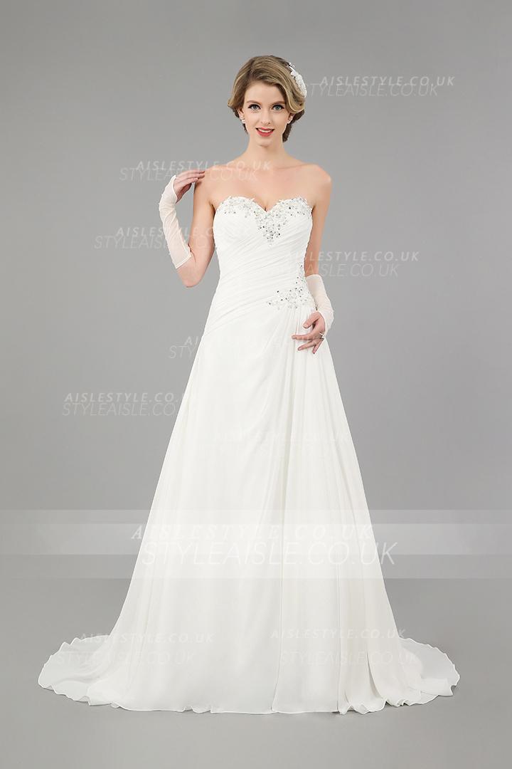 Sparkly Empire Long A-line White Chiffon Wedding Dress
