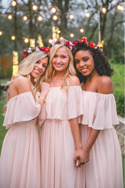 Simple Off Shoulder Blush Pink Long Bridesmaid Dress