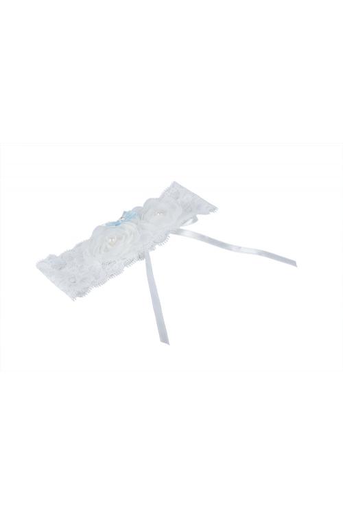 Delicate Pearl And Embroider White and Blue Wedding Garter 34*52CM
