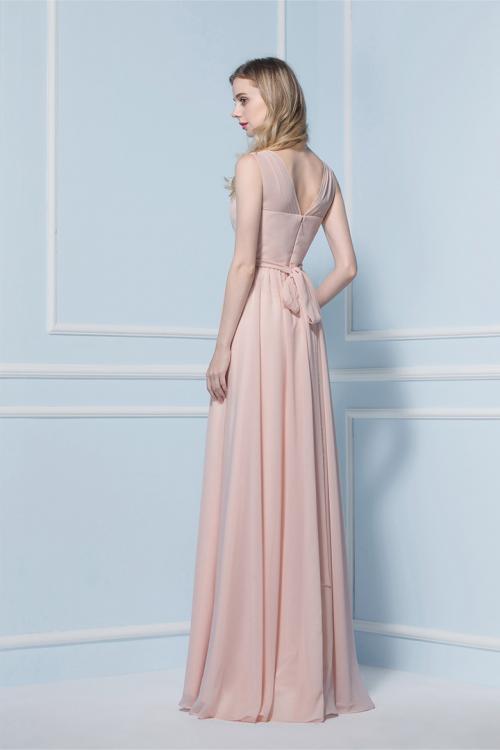 V-neck A-line Sleeveless Natural Floor-length Bridesmaid Dresses