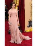 Charming A-line Off-the-shoulder Flowers Long Slit Chiffon Overlay Lace Designer Anna Kendrick Oscar Prom Dress 