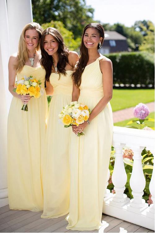 Pretty One Shoulder Sleeveless A-line Daffodil Long Chiffon Bridesmaid Dress