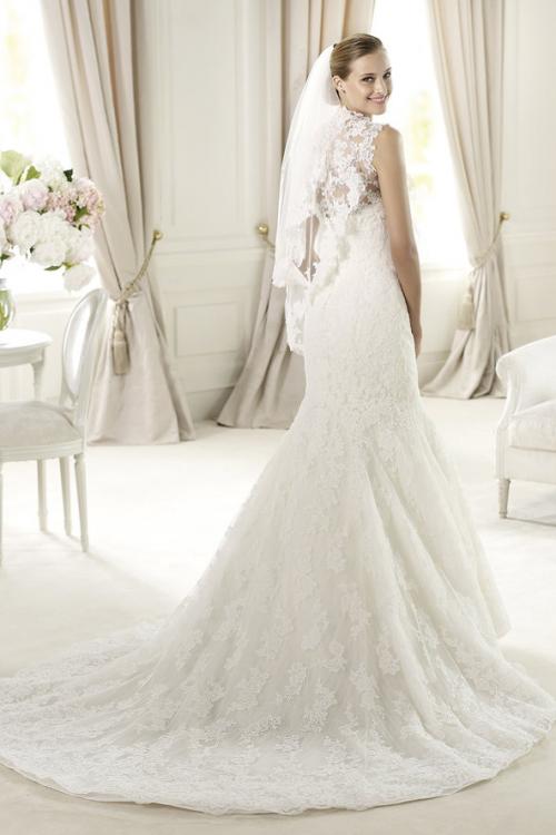 Sexy Trumpet/Mermaid High Neck Lace Sweep/Brush Train Tulle Wedding Dresses