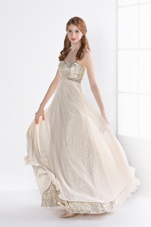 Beading Strapless A-line Long Chiffon Prom Dress 