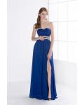 Long Royal Blue Strapless Side Beaded Cut Out Split Front Prom Dress 