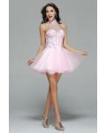 Sparkling Beaded Sleeveless High Neck Blushing Pink Tulle Short Prom Dress　