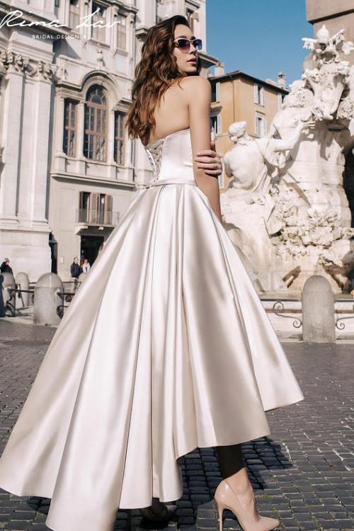 Modern Strapless Tea Length Satin Short Wedding Dress