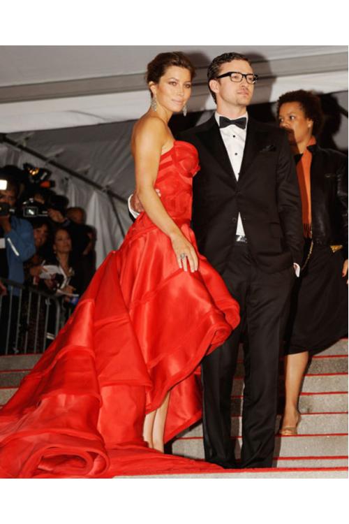 2009 Met Ball Red Carpet Red High Low Ruffles Prom Dress 