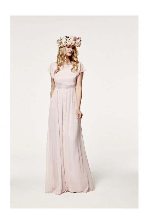  A-line Bateau Sleeveless Sashes/Ribbons Long Chiffon Bridesmaid Dress