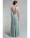 Muted Mint Cream Scoop Neck Floral Lace Bodice Sleeveless A-line Long Chiffon Bridesmaid Dress 