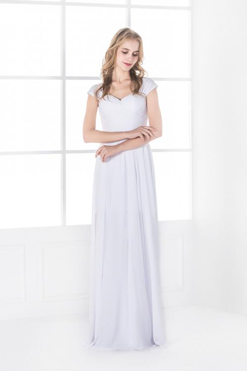  A-line Shoulder Straps Pleated Long Chiffon Prom Dress