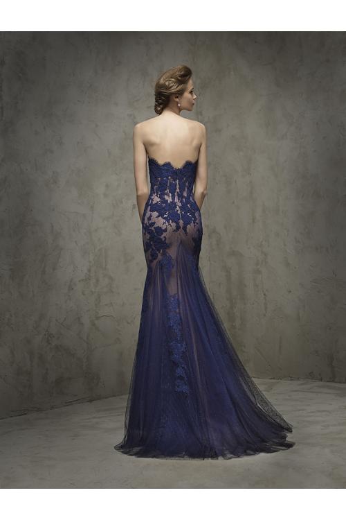 Strapless Scalloped appliques floor-length tulle evening dresses