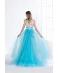 Elegant Lace Bodice Illusion Neck Long Ice Blue Tulle Prom Dress 