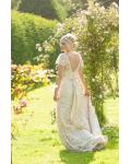 Flutter Short Sleeves Long Ball Gown Lace Wedding Dress with Sash 