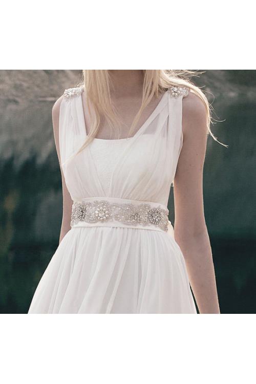 Shoulder Straps Crystal Detailing A-line Chiffon Wedding Dress 