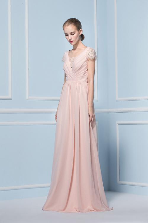 A-line Chiffon Floor-length Cap Sleeve Zipper Bridesmaid Dresses