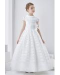 Short Sleeve Scoop Neck A-line White Organza First Communion Dress 