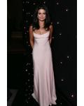 Selena Gomez Sheath Spaghetti Straps Long Satin Chiffon Prom Dress