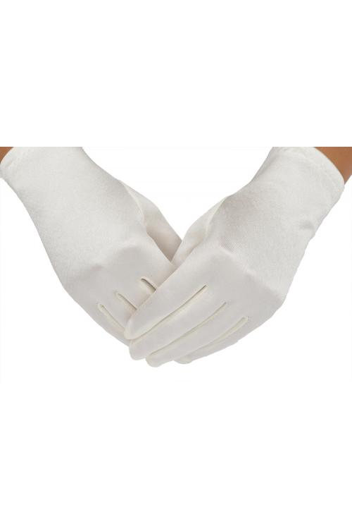 Short Ivory Stretch Satin Dresss Up Gloves For Girls 2BL
