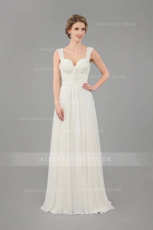 SHoulder Straps Informal Casual Long A-line Ivory Chiffon Wedding Dress