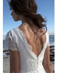 Boho V Neck Empire Lace Tulle Beach Wedding Dress 