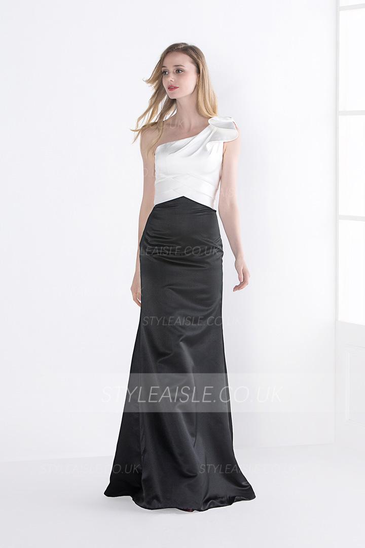 A-line One Shoulder Sleeveless Long Satin Bridesmaid Dress