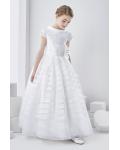 Short Sleeve Scoop Neck A-line White Organza First Communion Dress 