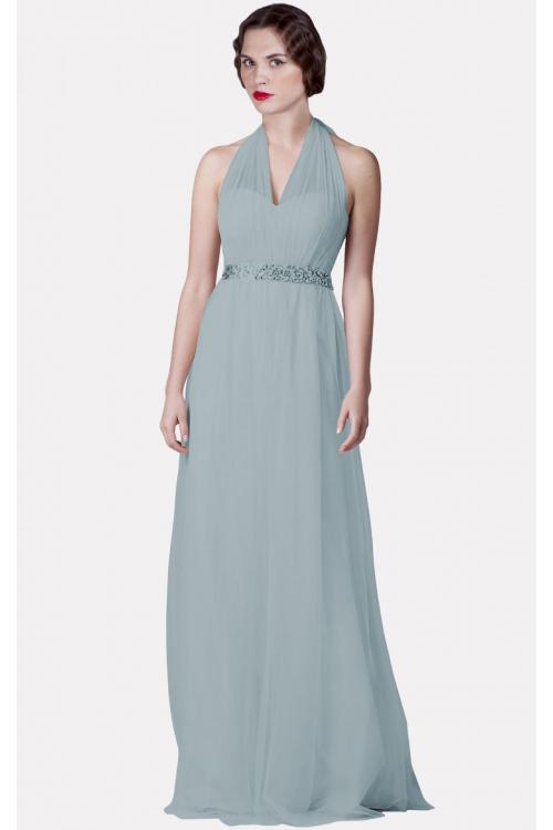 A-line Floor-length Sleeveless Tulle Halter Bridesmaid Dresses
