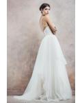 Sleeeveless Illusion Neck Lace Bodice Ball Gown Cascaded Tulle Wedding Dress 