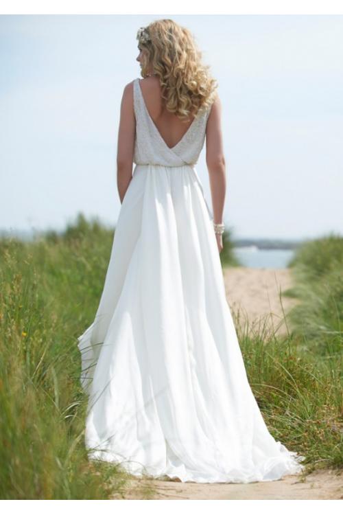 Simple A-line Shoudler Strap Long Chiffon Wedding Dress 