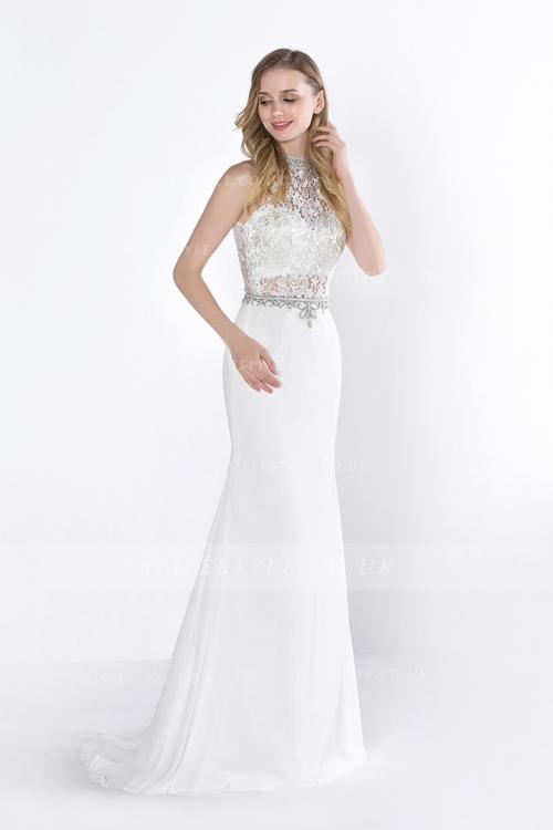  Sheath Jewel Sleeveless Appliques Beading Lace Floor-length Long Prom Dress