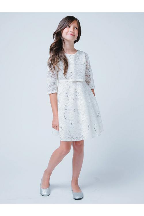 Knee-length Half sleeves Sequins Lace Flowergirl Dresses