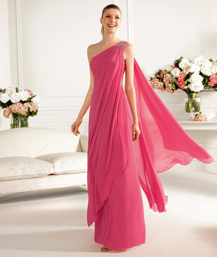 Charming A-line One Shoulder Beading Ruching Floor-length Chiffon Cocktail Dresses_1